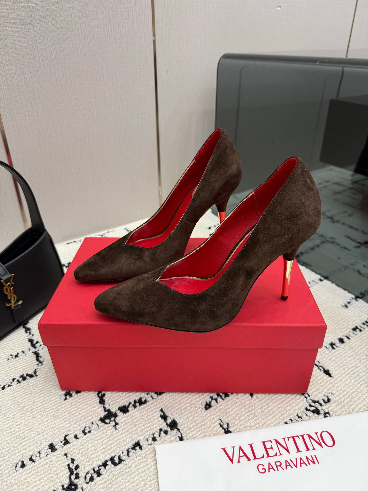 Valentino 26S High Heels 10cm In Dark Brown Suede