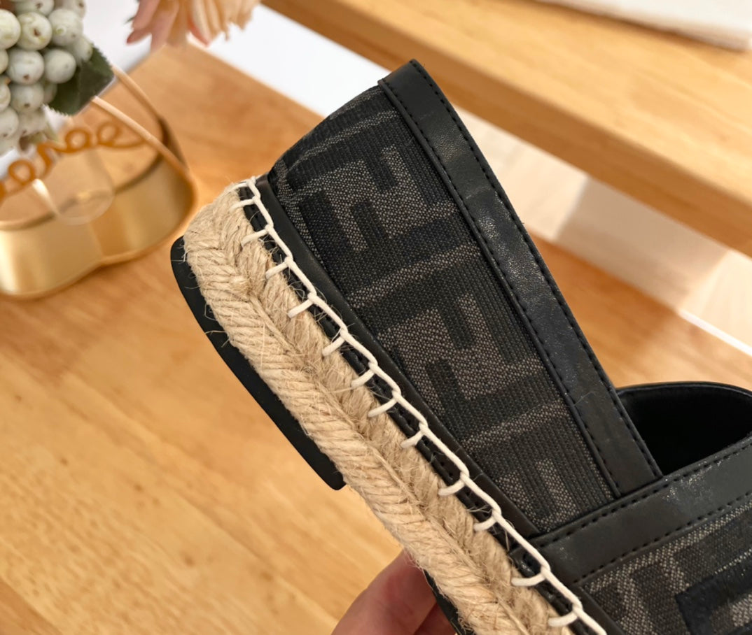 Fendi 26S Espadrille Loafers Black Canvas Style 3