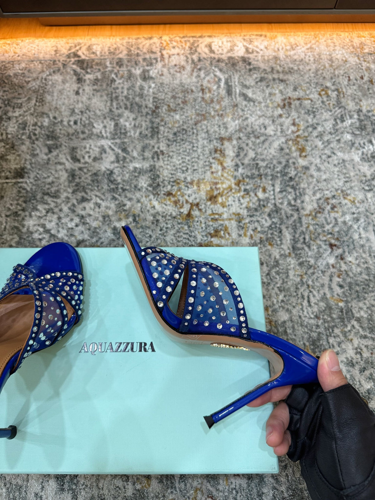 Aquazzura 26S High-Heel Sandals 10.5cm Navy Blue Patent Calfskin And Mesh