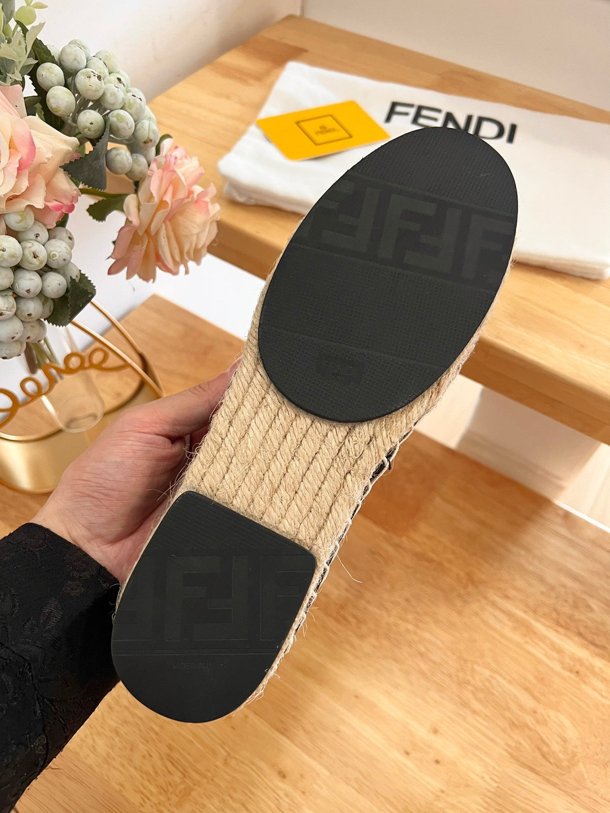 Fendi 26S Espadrille Loafers Dark Brown And Black Canvas Style 1