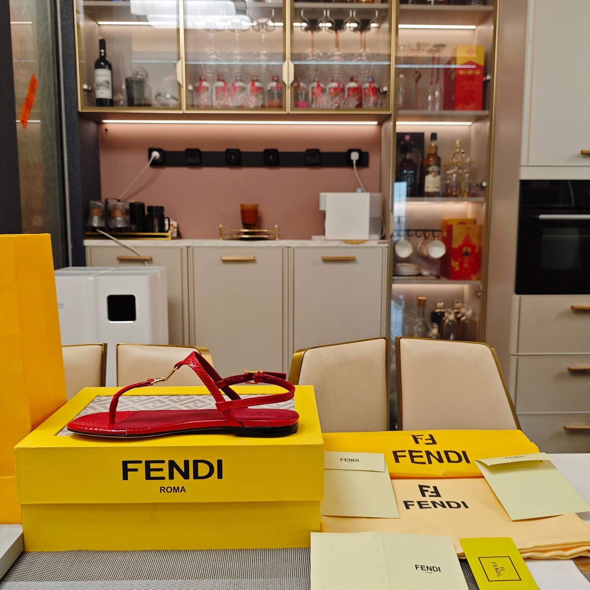 Fendi 26S Flip-Flop Sandals Red Calfskin