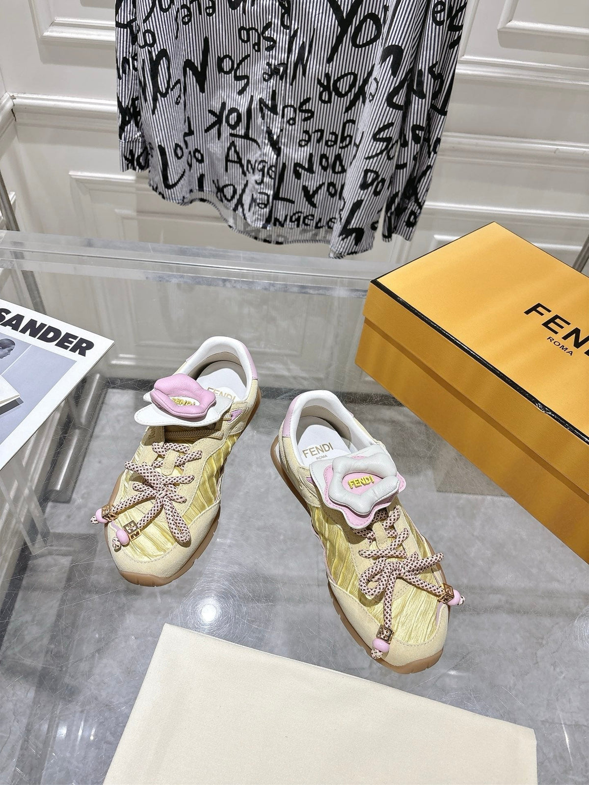 Fendi 26S Sneakers Light Yellow Fabric And Suede