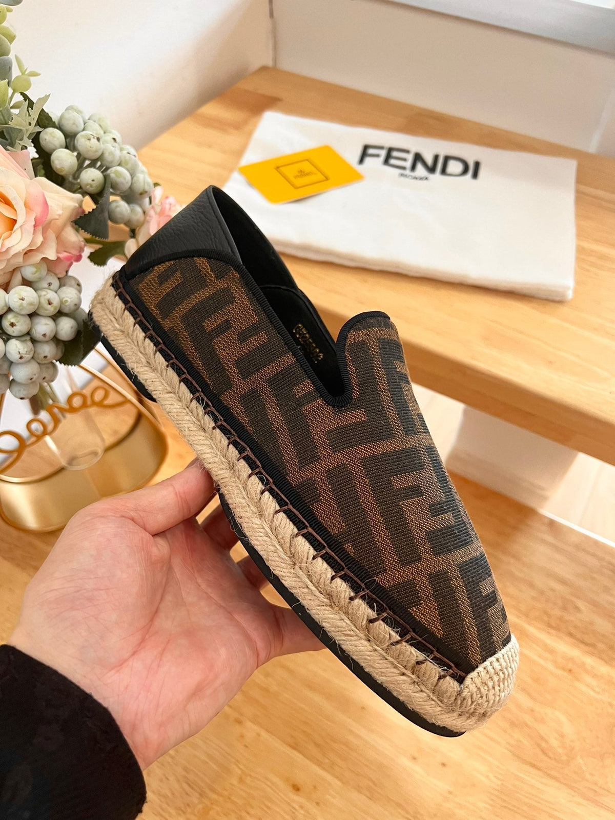 Fendi 26S Espadrille Loafers Dark Brown Canvas Style 6
