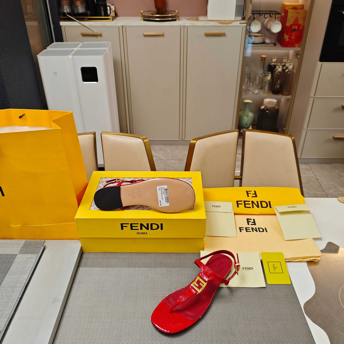 Fendi 26S Flip-Flop Sandals Red Calfskin