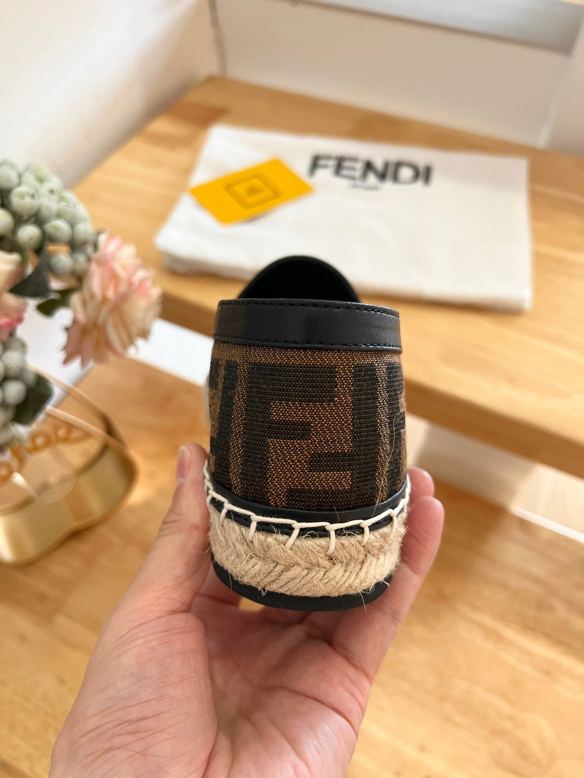 Fendi 26S Espadrille Loafers Dark Brown And Black Canvas Style 1