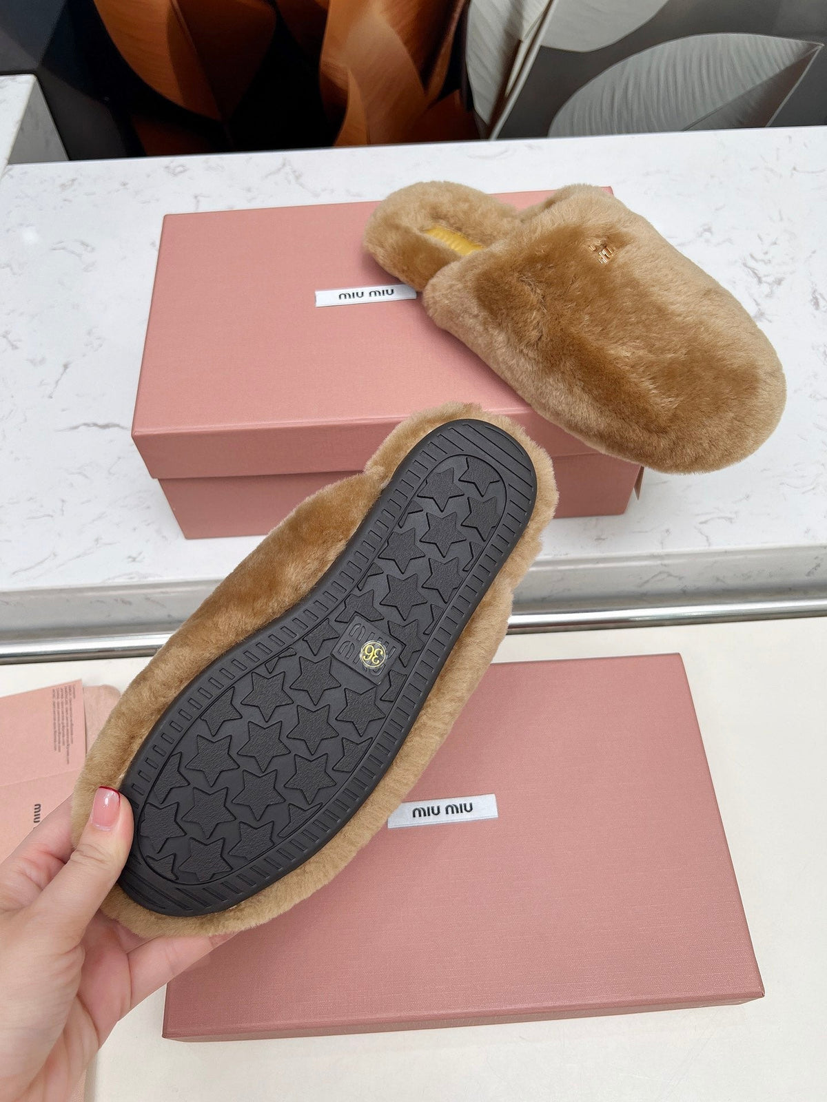 Miumiu 26S Mules Light Brown Shearling