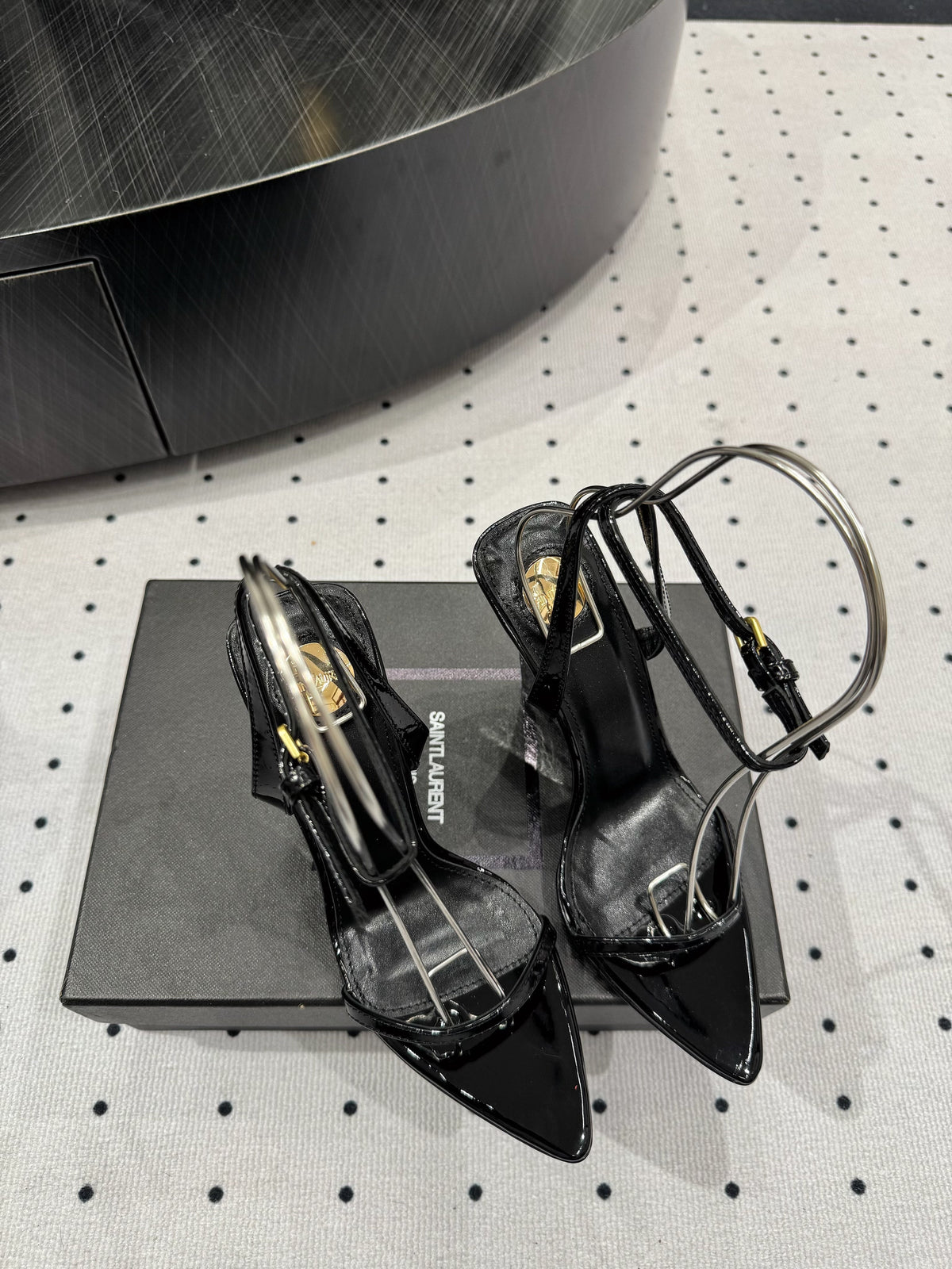 YSL 26S Wedge Heels 10.5cm Black Glossy Calfskin
