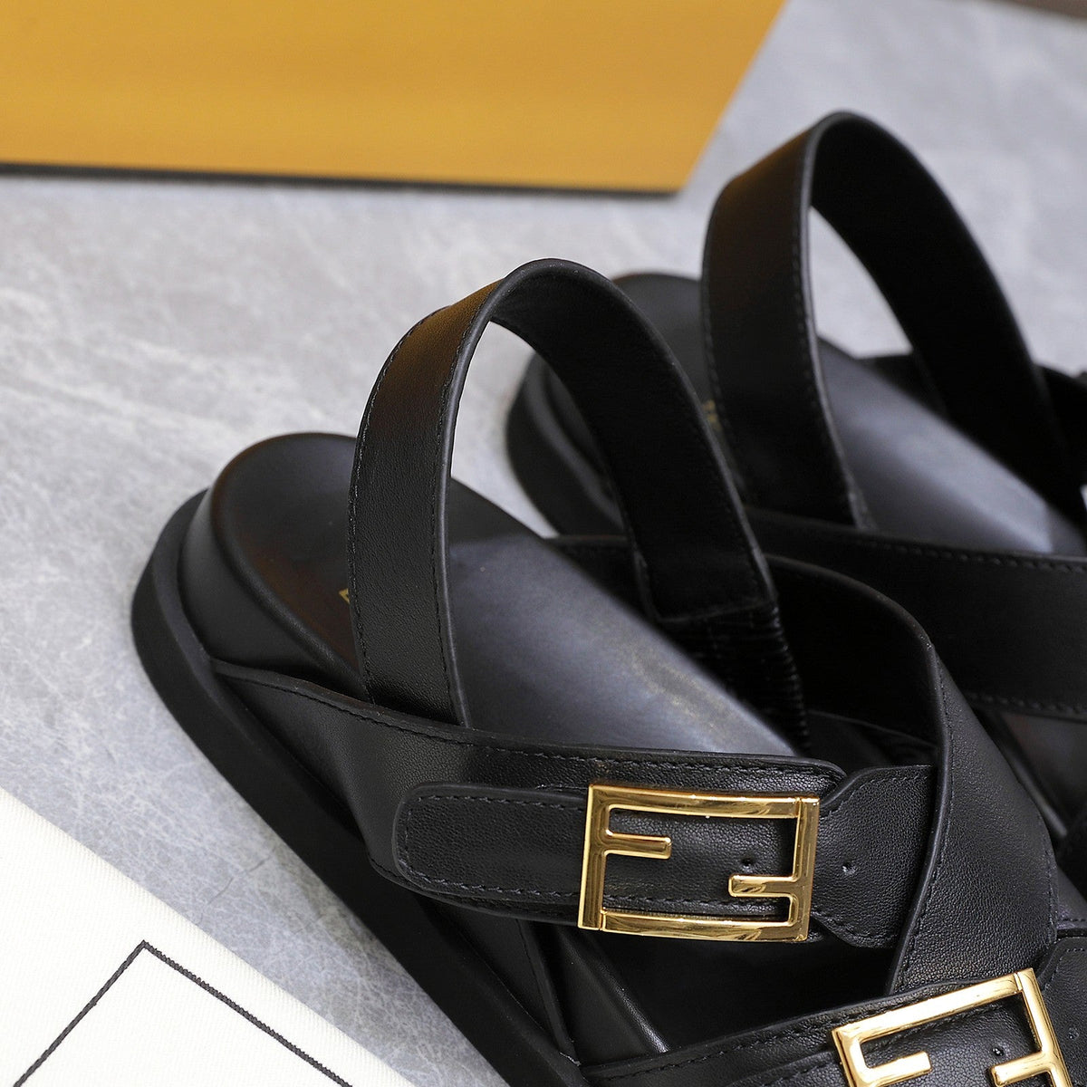 Fendi 26S Flat Sandals Black Calfskin