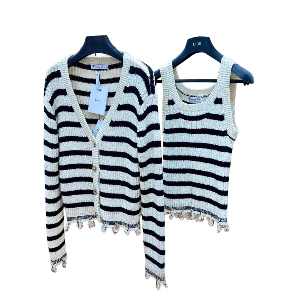 Striped knitted Beige Black Cardigan