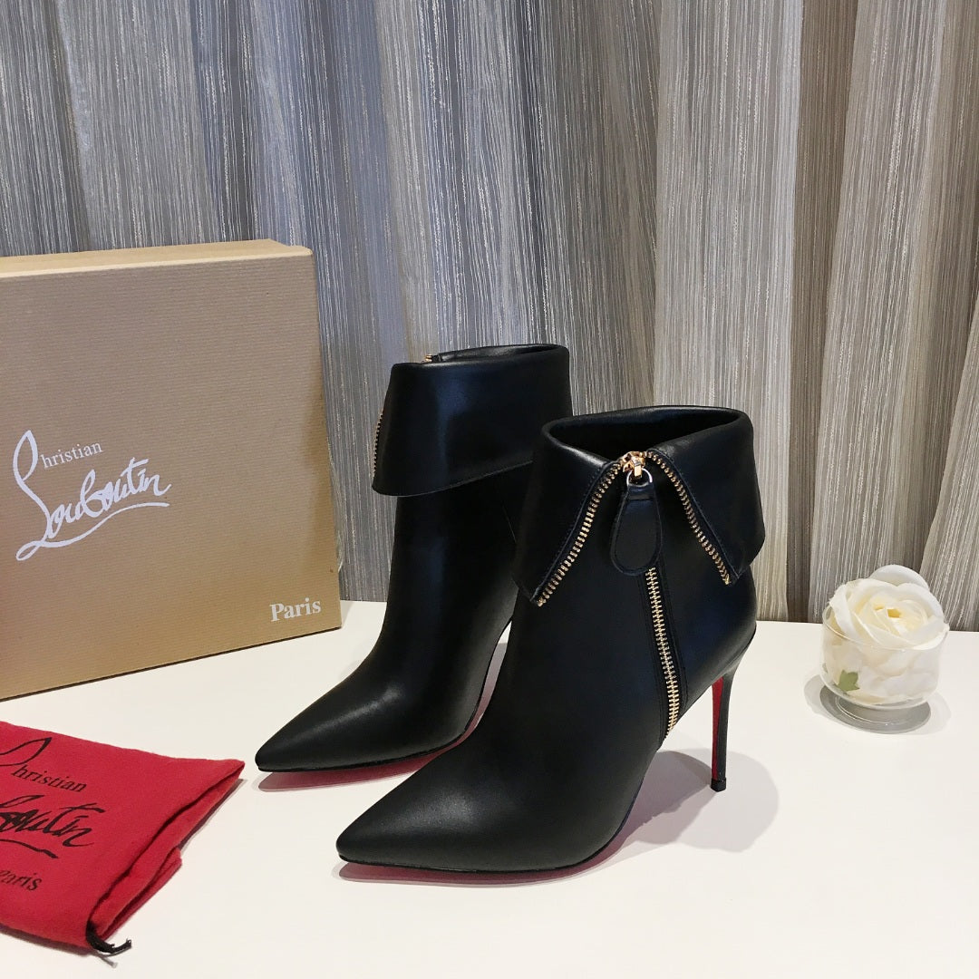 CL Women Zipper Ankle Boots 100mm Calfskin Black