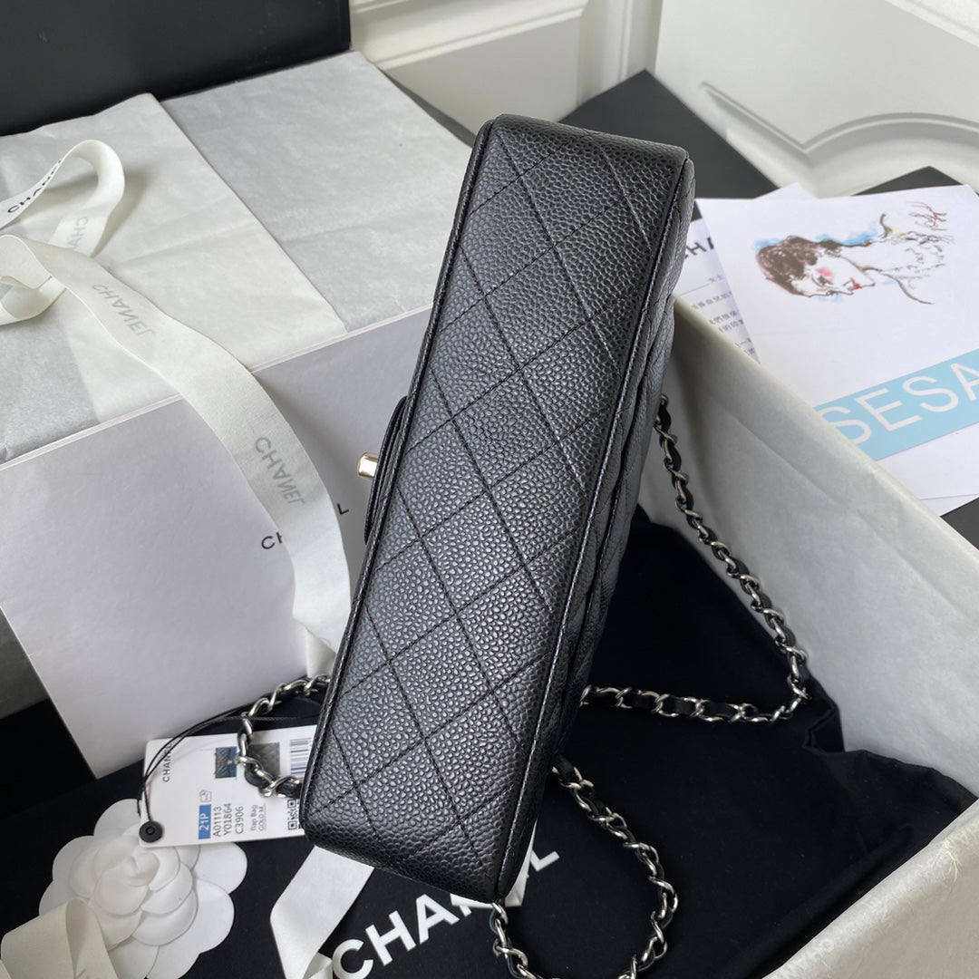 Medium Classic Flap Bag 23cm Black Caviar Silver Hardware
