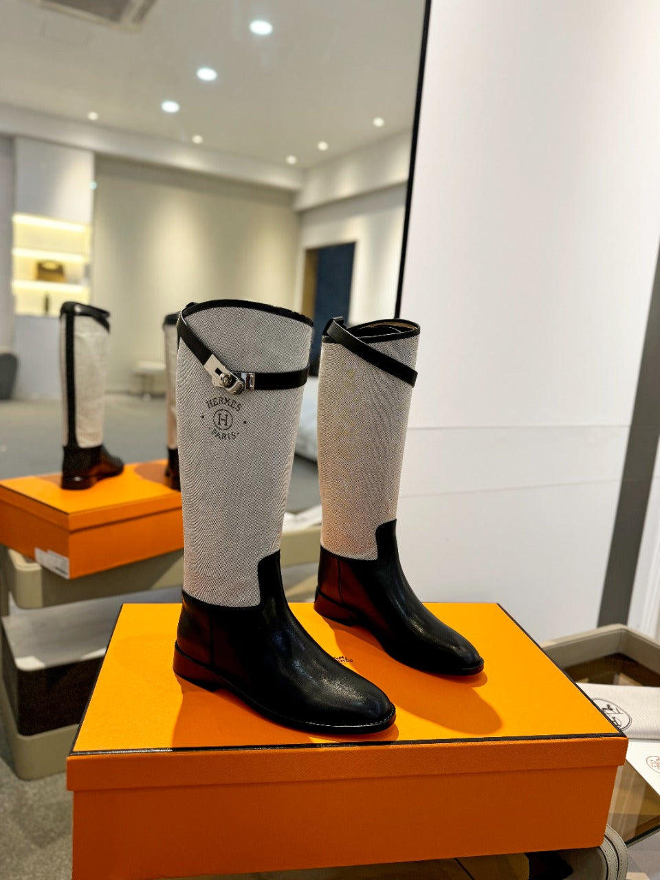 HM Jumping Boot 20mm Black Mix Grey White Cowhide And Tech Fabric 961653