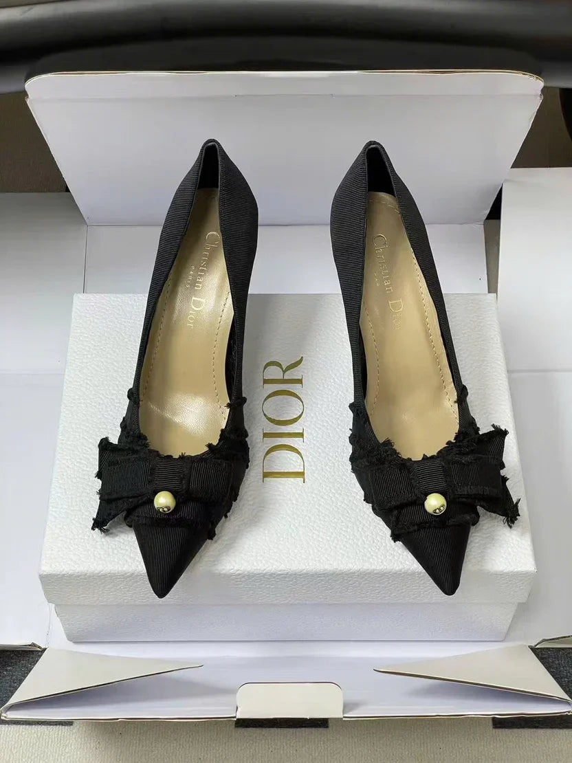 CD Adiorable Pearl Fringe 10cm Pumps in Black Silk Grosgrain