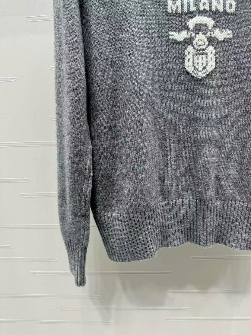 Prad Logo Crew-Neck Sweater in Natural Wool