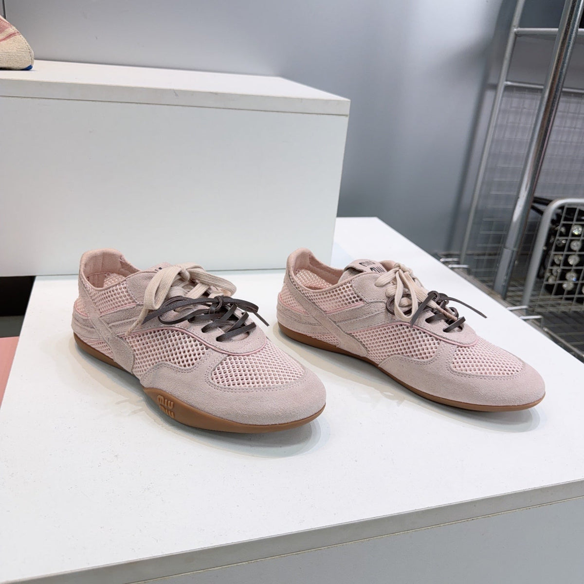 Miumiu 26s Sneakers Light Pink Mesh And Suede