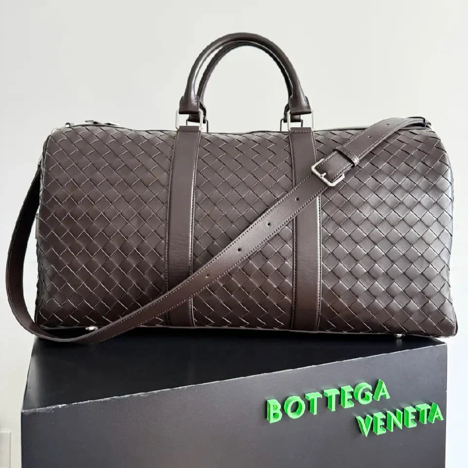 BV 25s Replica Bottega Veneta Duffel Bag Deep Brown Intrecciato leather