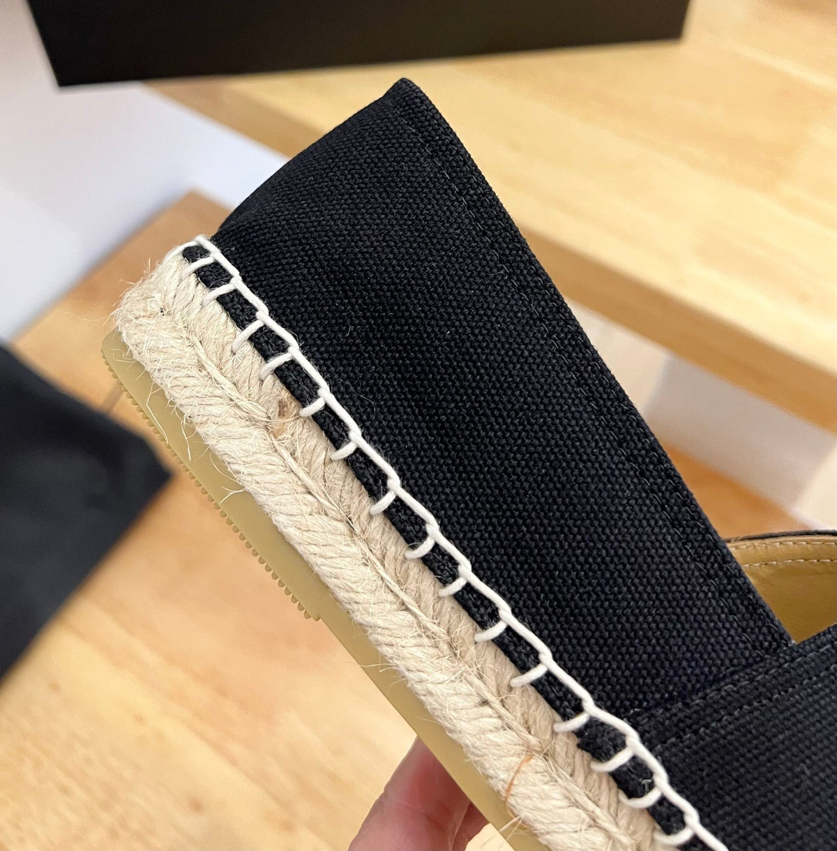 Prada 26s Embroidered Logo Espadrille Flats Black Canvas