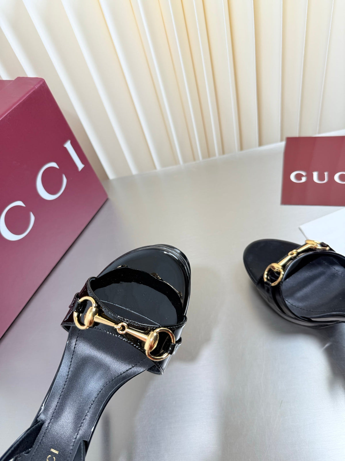 Gucci 26s Slingback Pump 10.5cm Black Glossy Calfskin