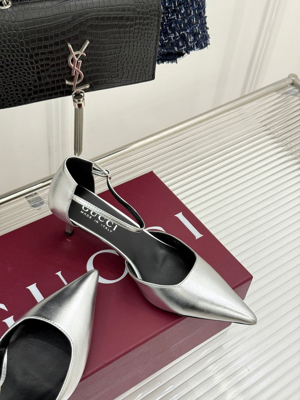 Gucci 26s High Heels 5.5cm Silver Lambskin