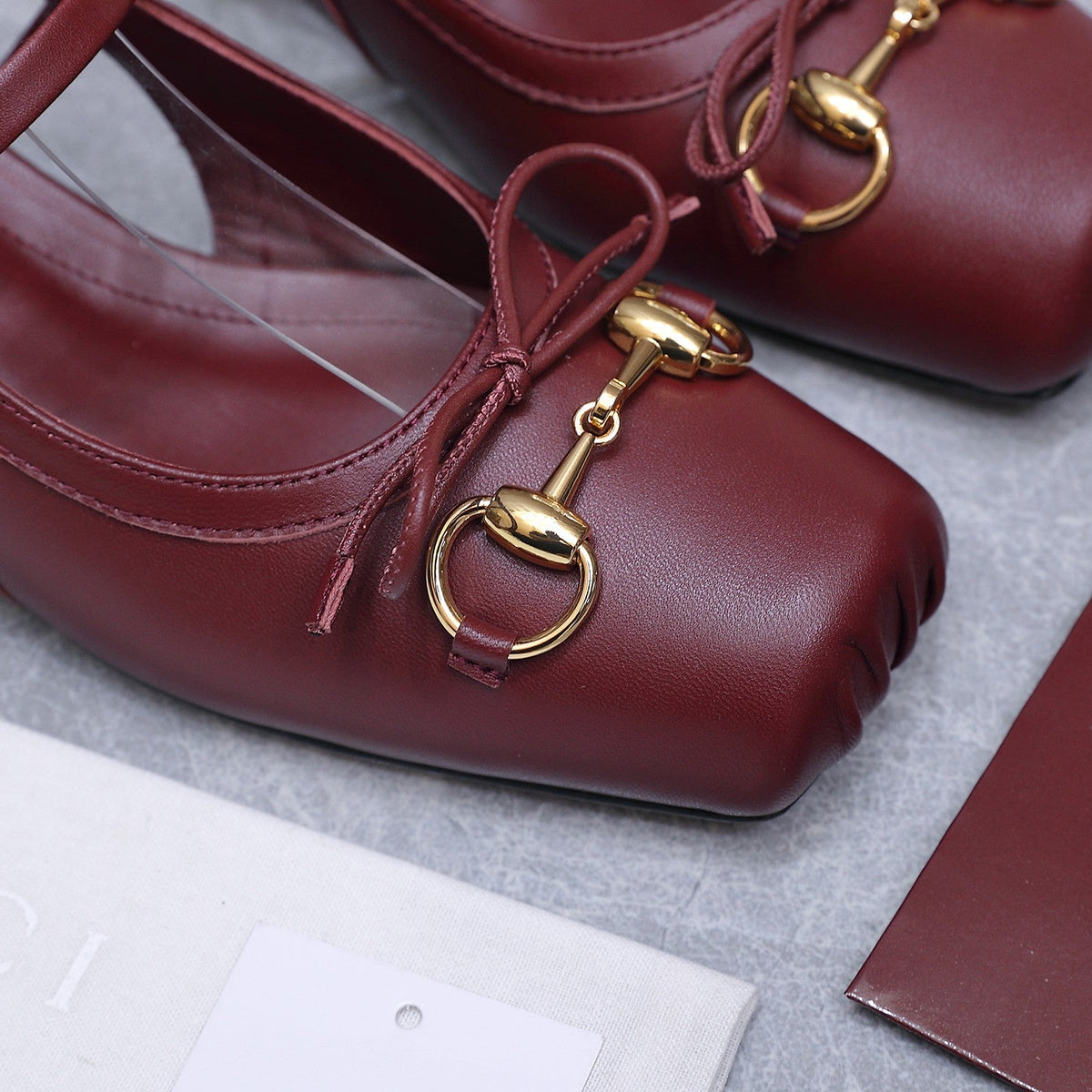 Gucci 26s Slingback Pumps Burgundy Red Calfskin Gold Hardware