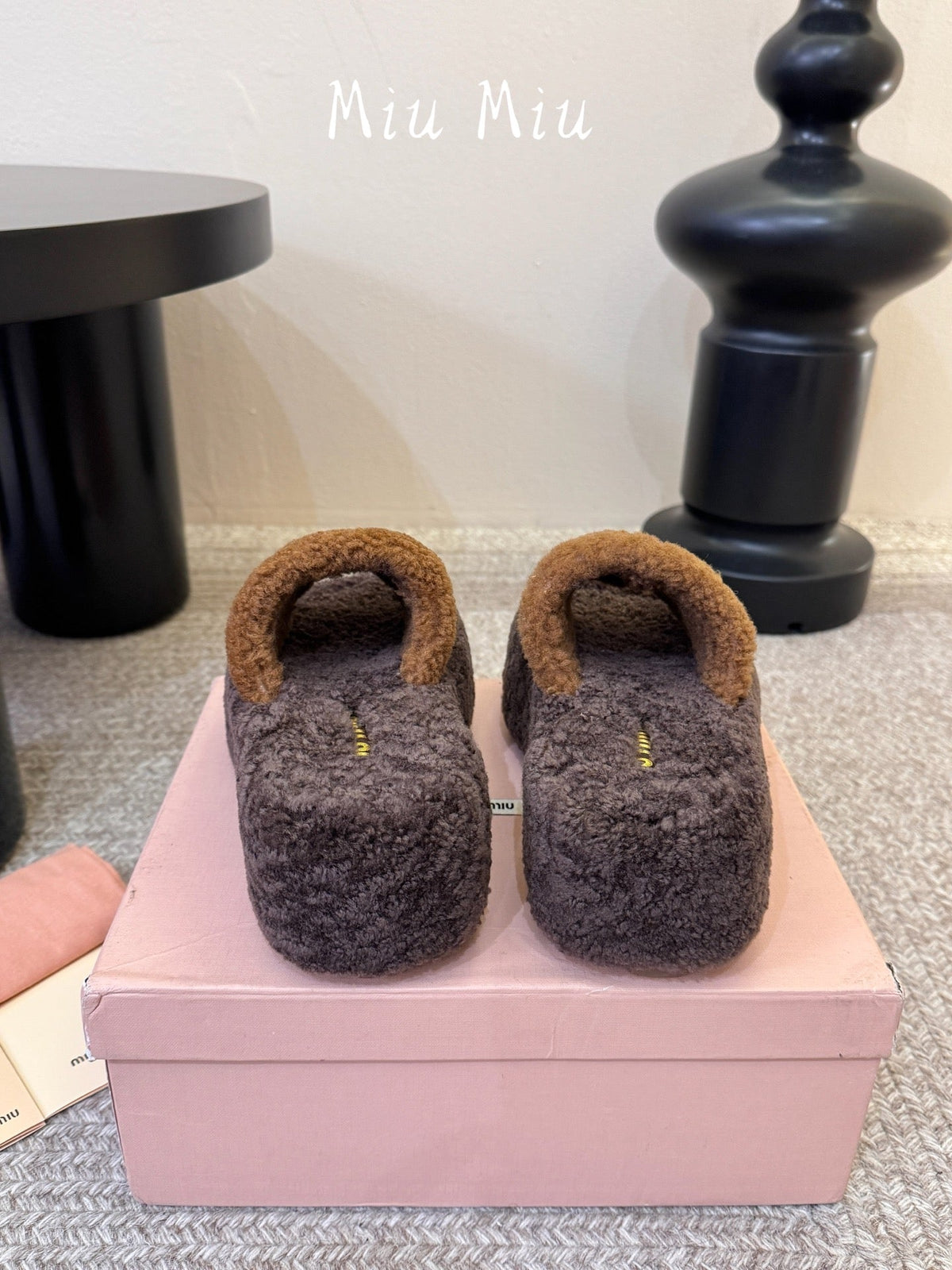 Miumiu 26s Platform Slides Dark Brown Shearling