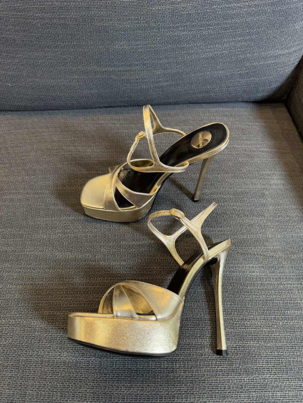 YSL 26S Cross-Strap Sandals 150 Mm Gold Calfskin