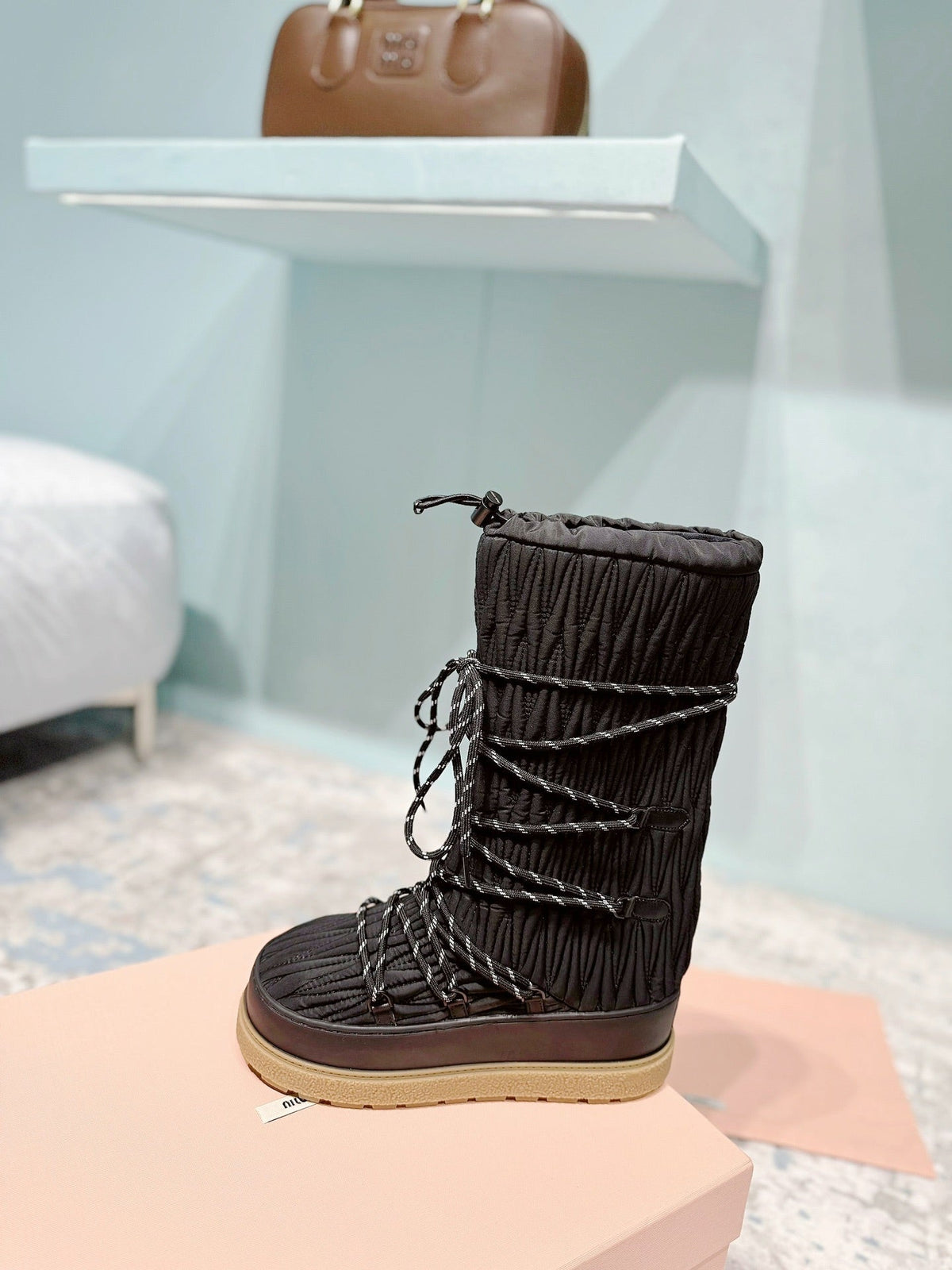 Miumiu 26s Ankle Snow Boots Black Fabric Style 16
