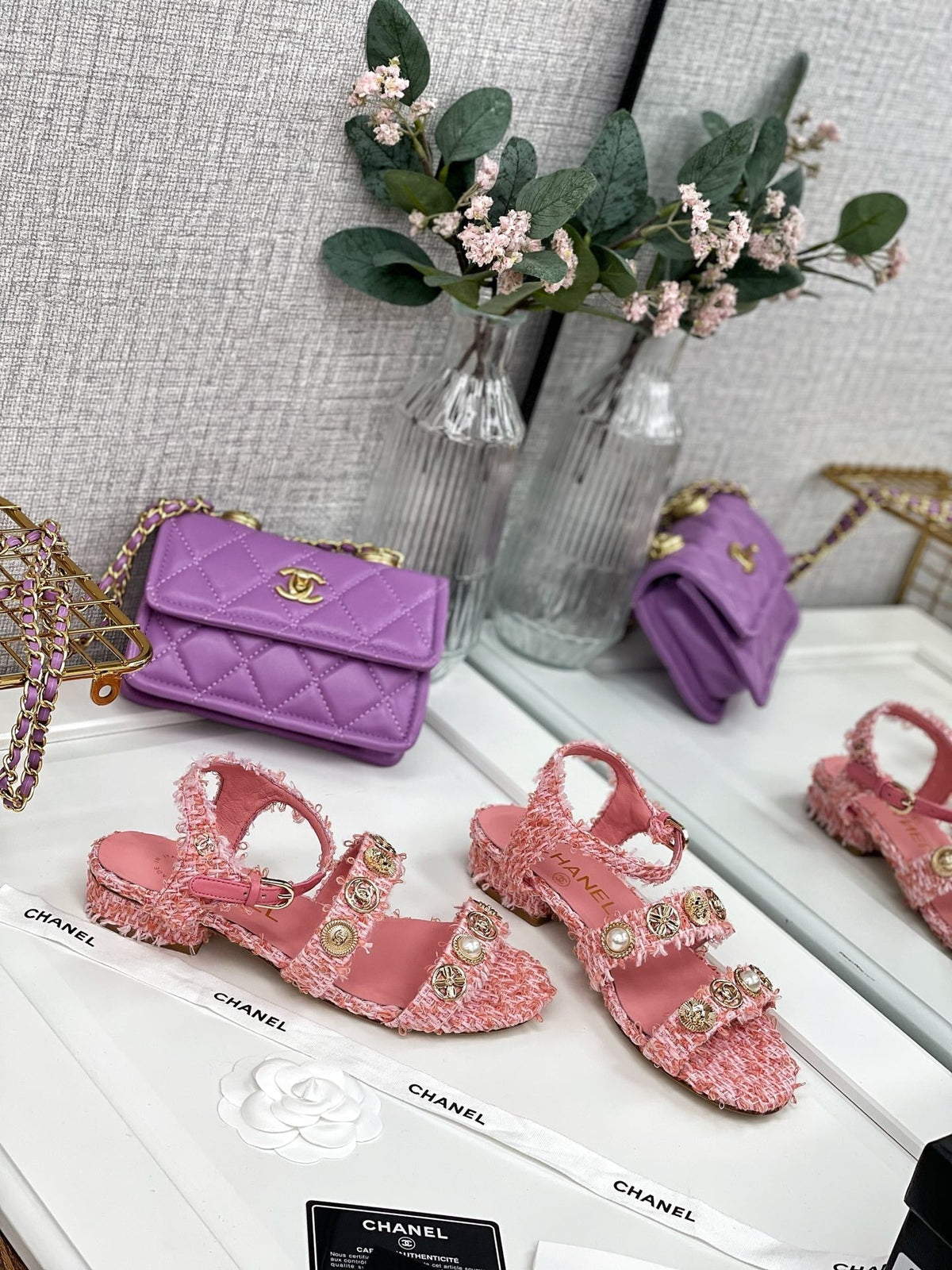 Chanel 2026 Interlocking CC Logo Sandals Tweed 162285