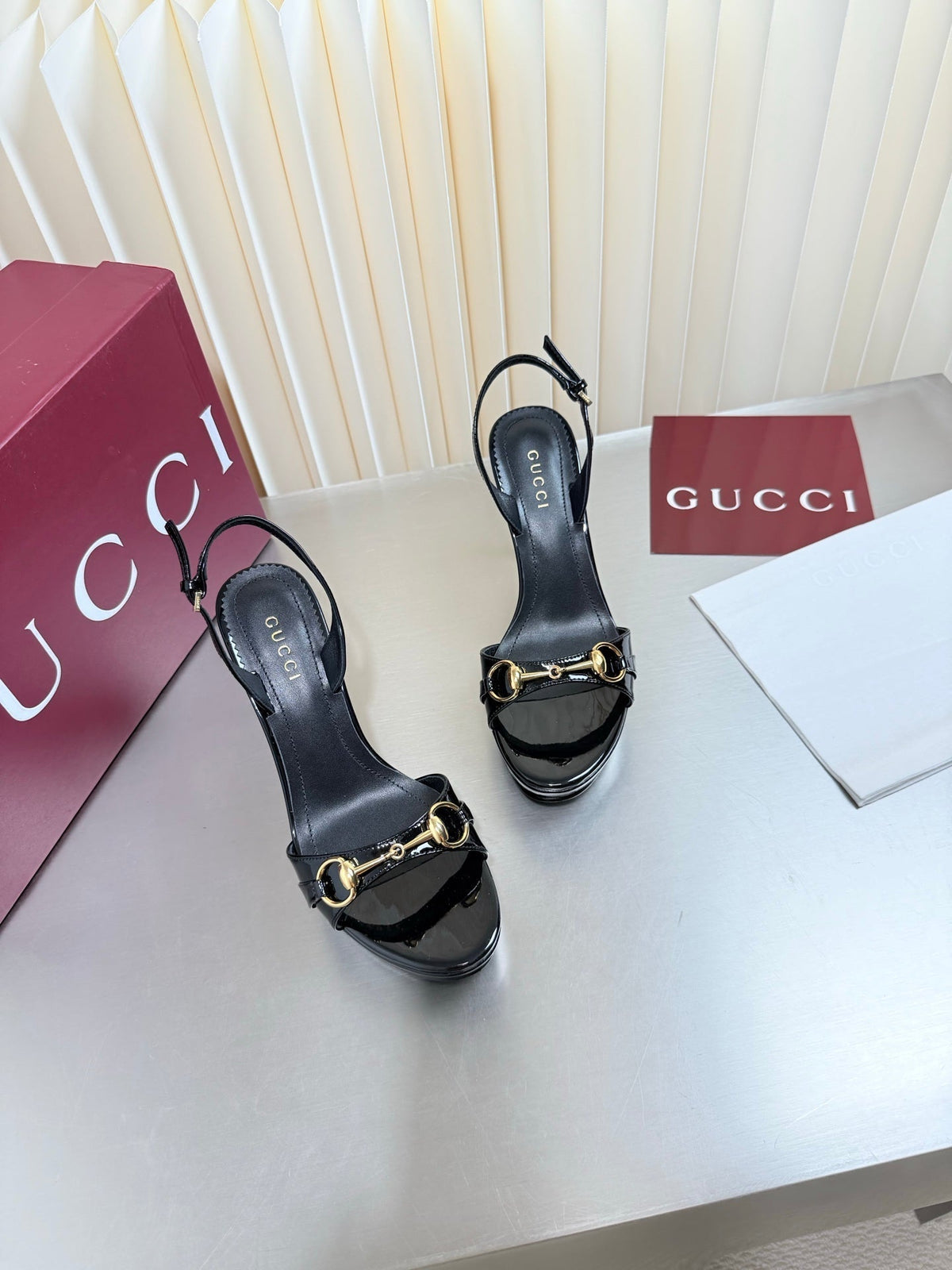 Gucci 26s Slingback Pump 10.5cm Black Glossy Calfskin