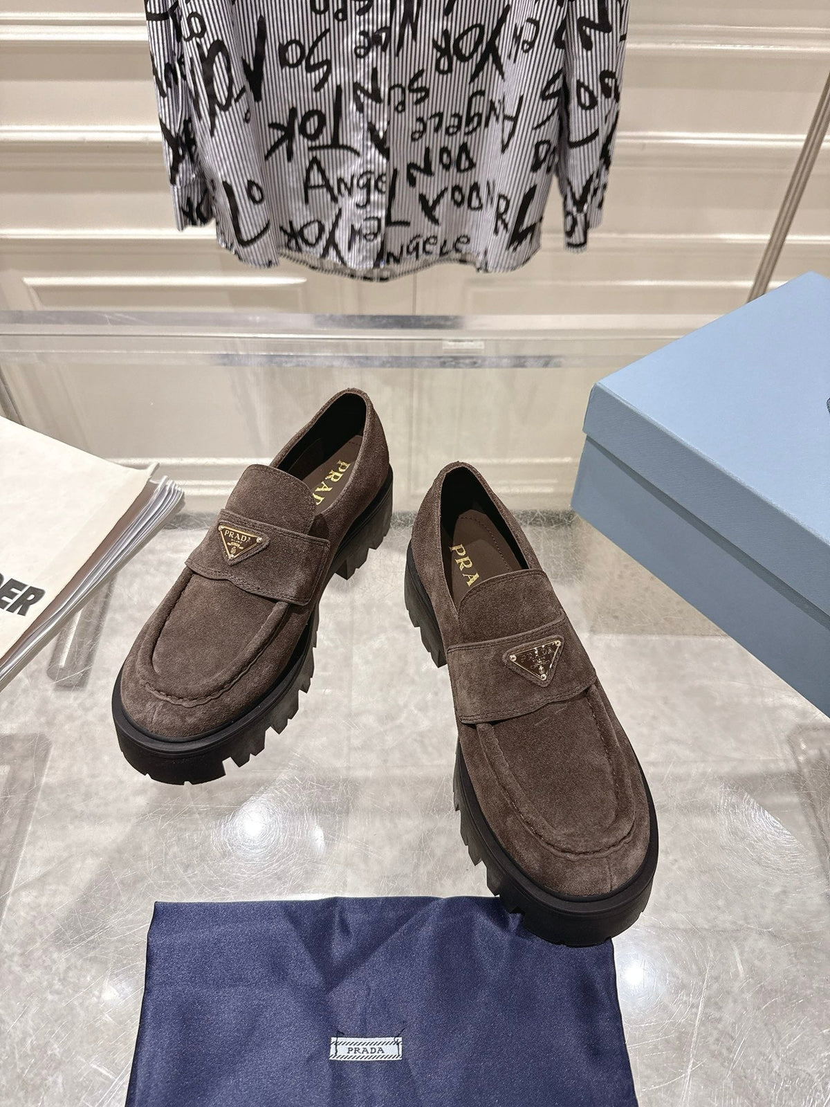 Prada 26S Platform Loafers 45mm Dark Brown Suede
