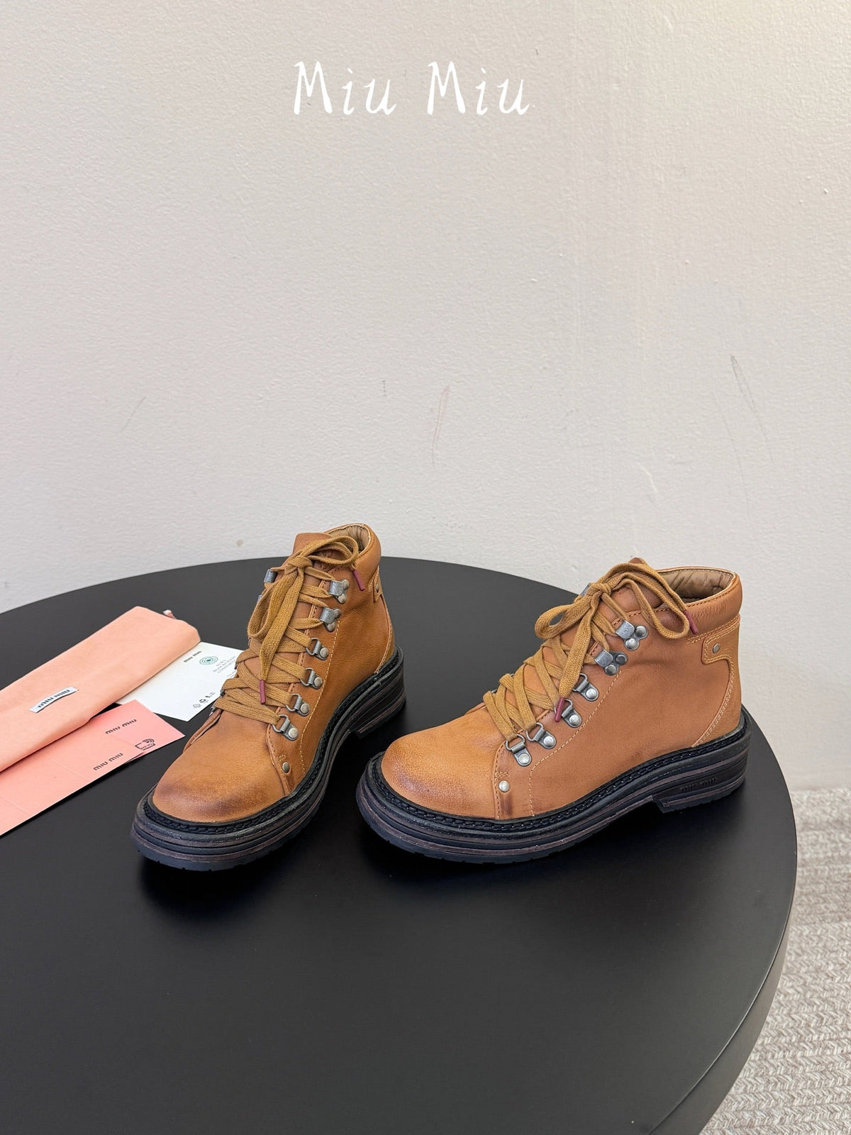 Miumiu 26s Ankle Mountain Boots Camel Brown Calfskin