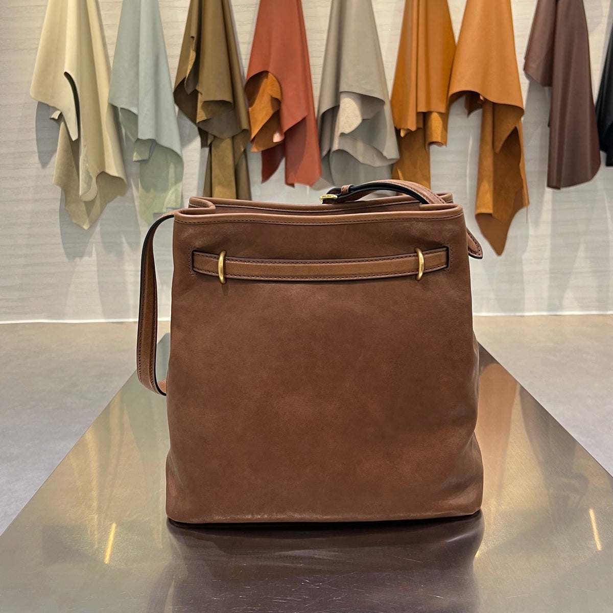 MiuMiu 2026 Aventure Bucket Bag 30cm Brown Leather
