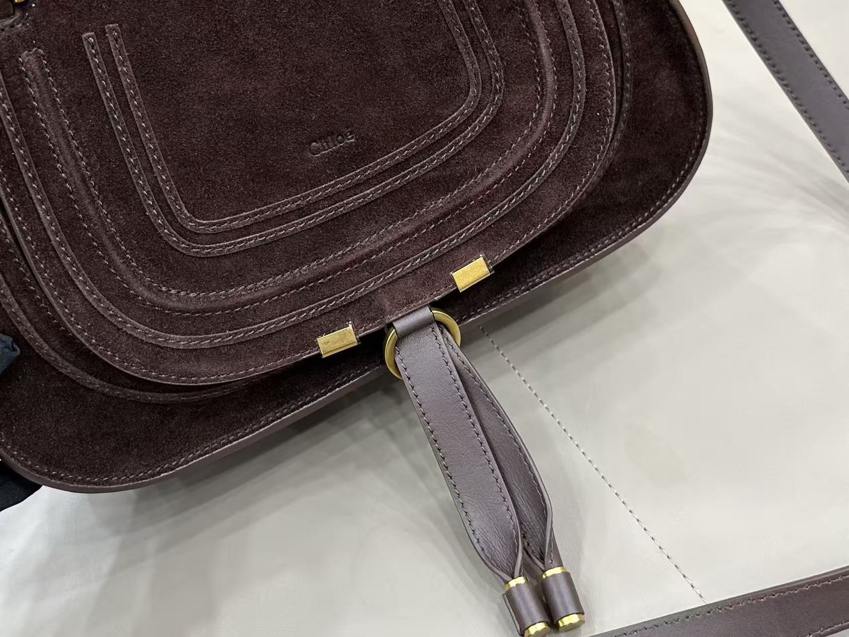 Marcie Bag In Grained Leather  Dark Brown Suede