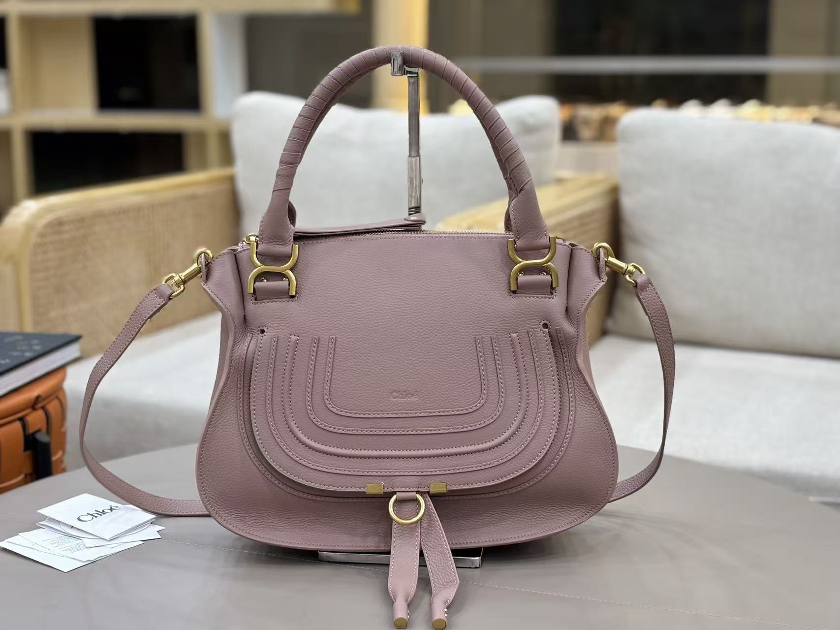 Chloe Marcie Bag Muted Pink Grain Leather