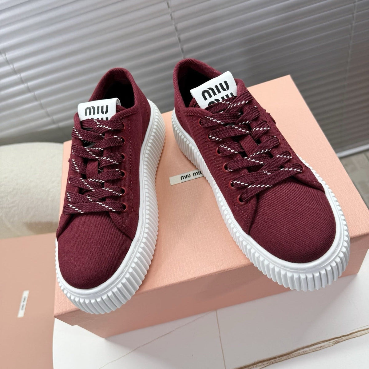 Miumiu 26s Platform Sneakers Dark Red Canvas