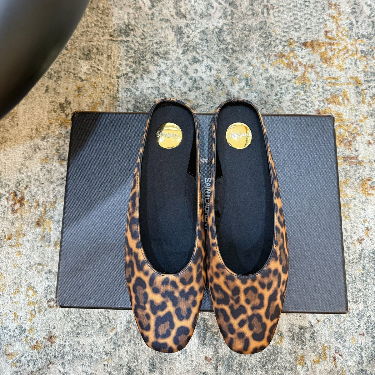 YSL 26s Flat Mules Leopard Print Canvas
