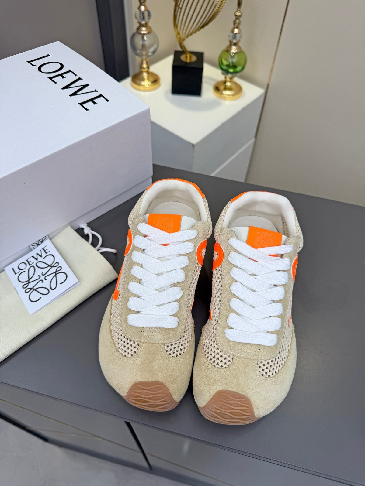 Loewe 26S Runner 2.0 Sneakers in Beige Suede and Mesh Fabric