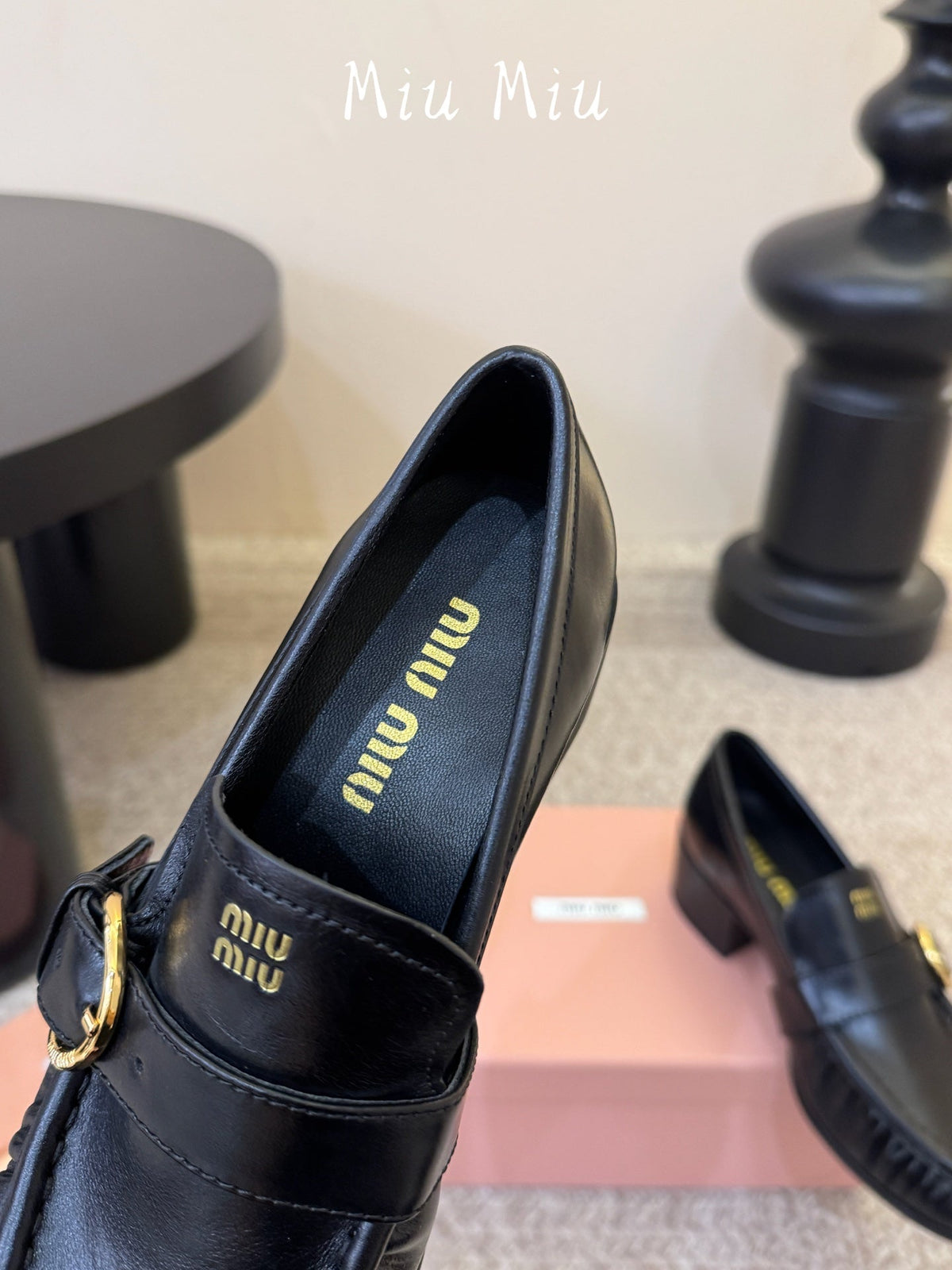 Miumiu 26s Heel Loafers 5cm Black Calfskin