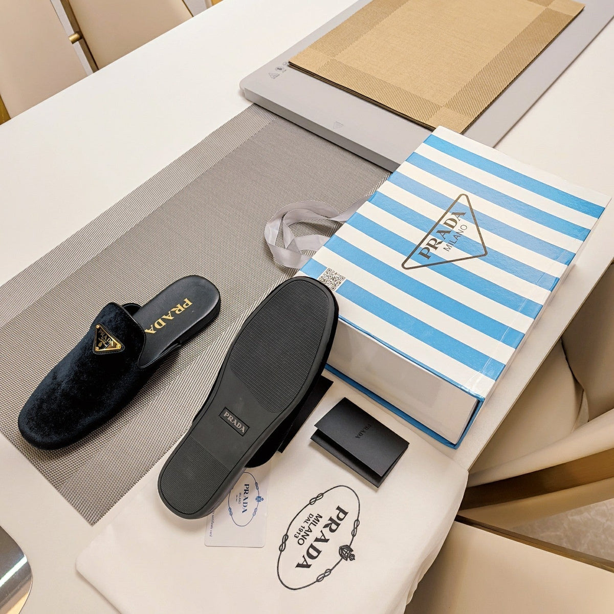 Prada 26s Square Toe Slippers Black Velvet