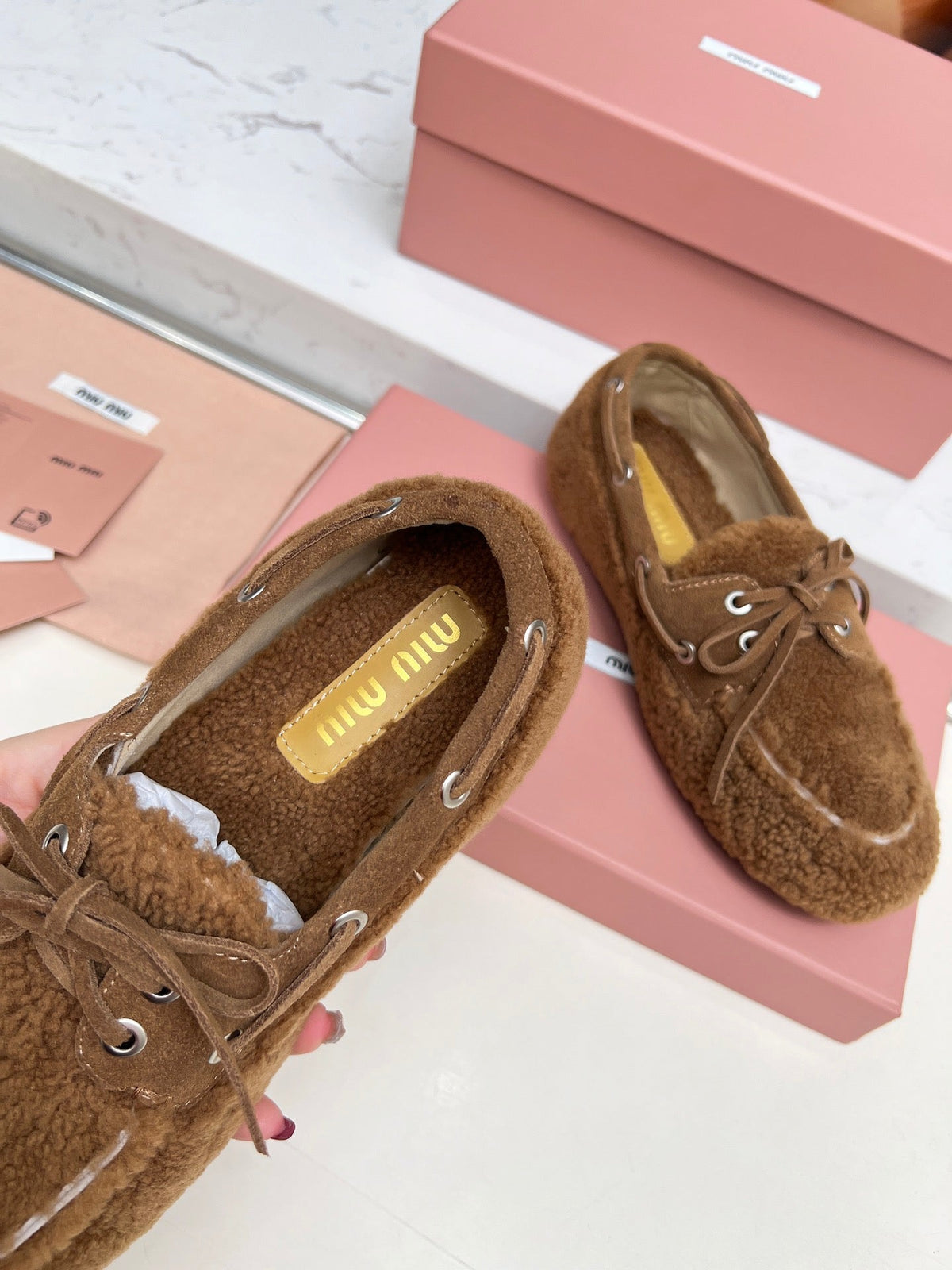 Miumiu 26s Boat Loafers Brown Shearling