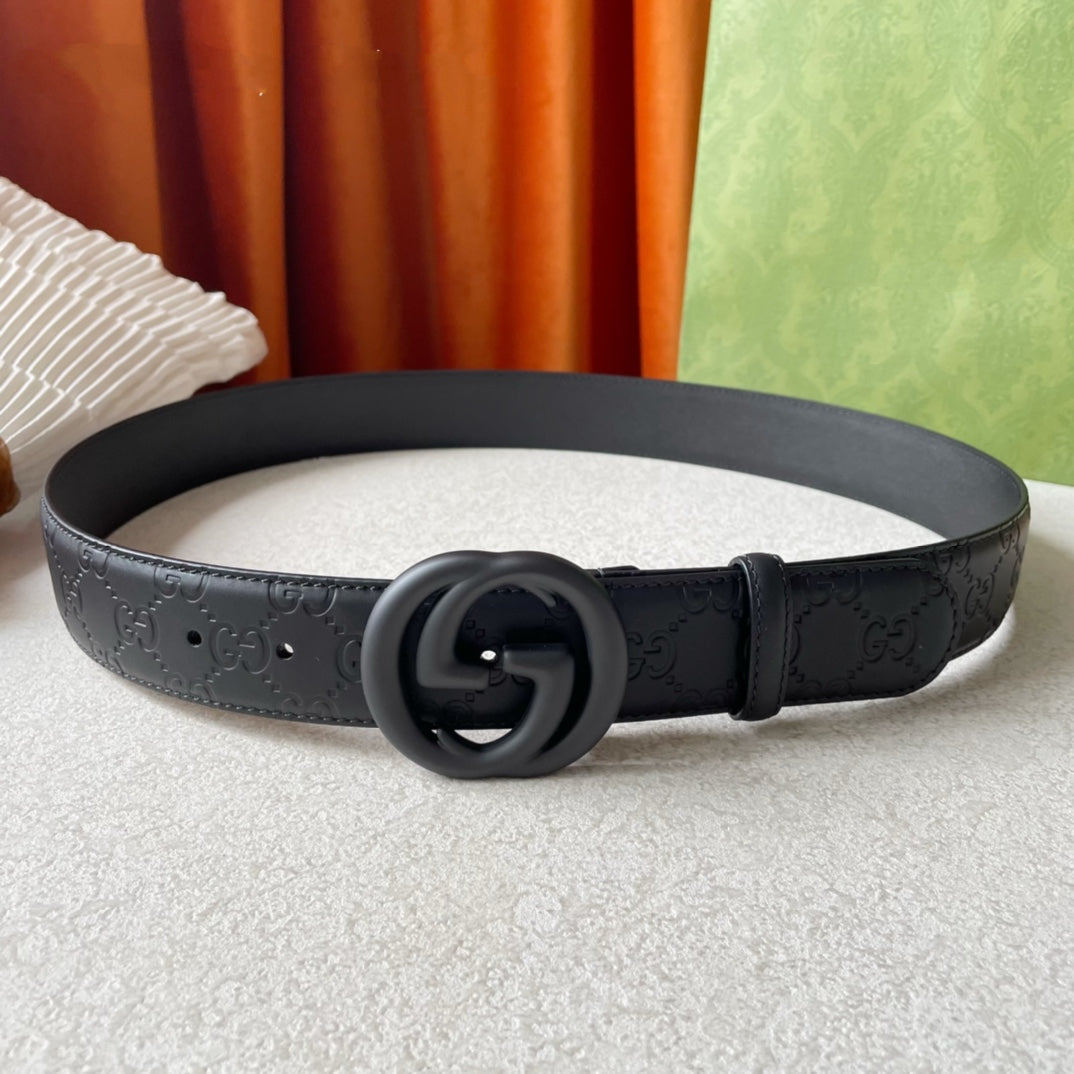 DOUBLE G BLACK BUCKLE 40MM BLACK EMPREINTE LEATHER