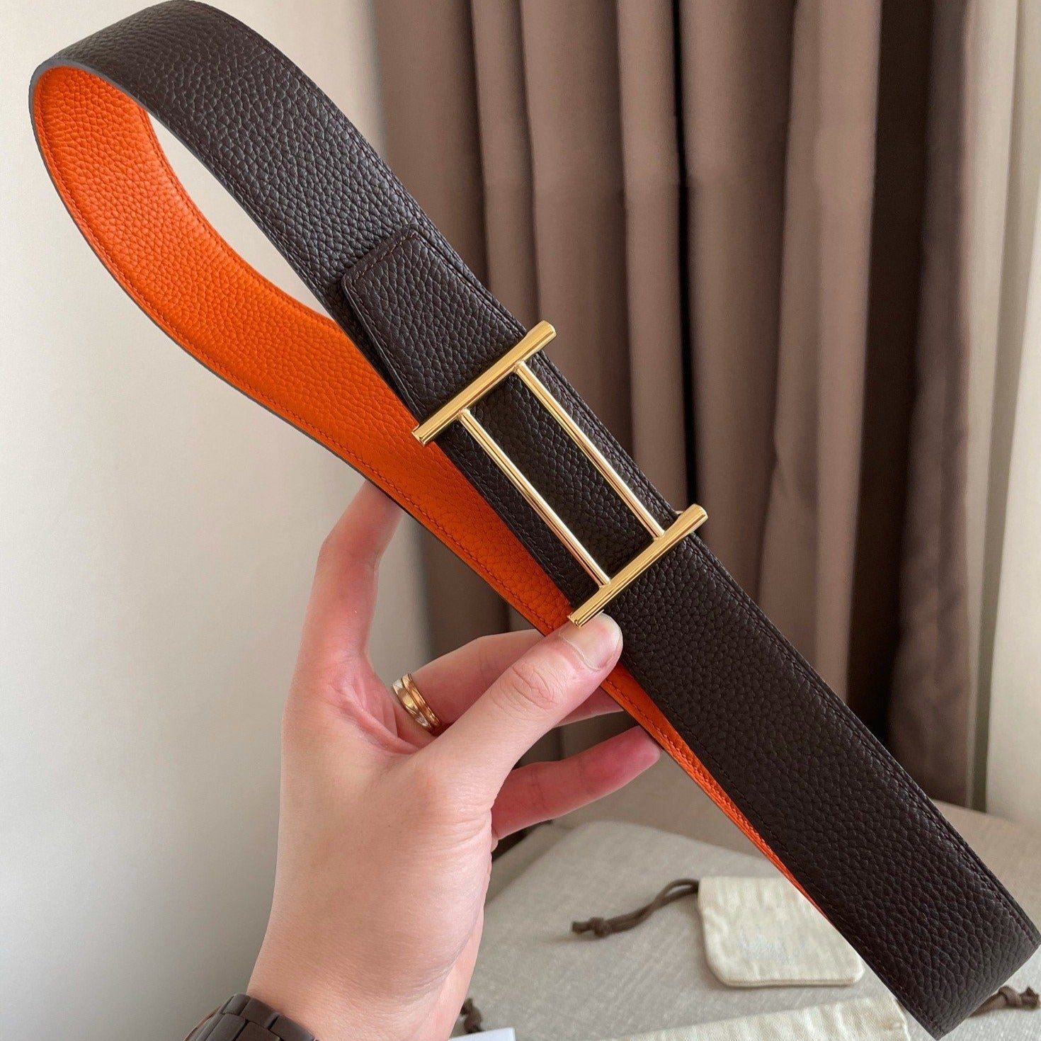 H FACE RIVERSIBLE  SKIN TWO SIDES ORANGE BROWN 3.8CM