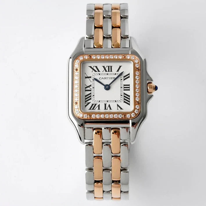 PANTHERE 27MM PINK GOLD SILVER CASE DIAMOND BEZEL WHITE DIAL (BEST VERSION)