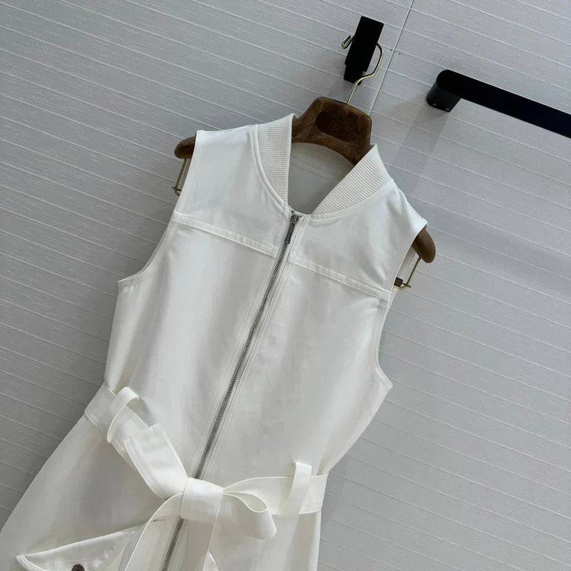 HM Majia Zipped Sleeveless Dress in White Cotton