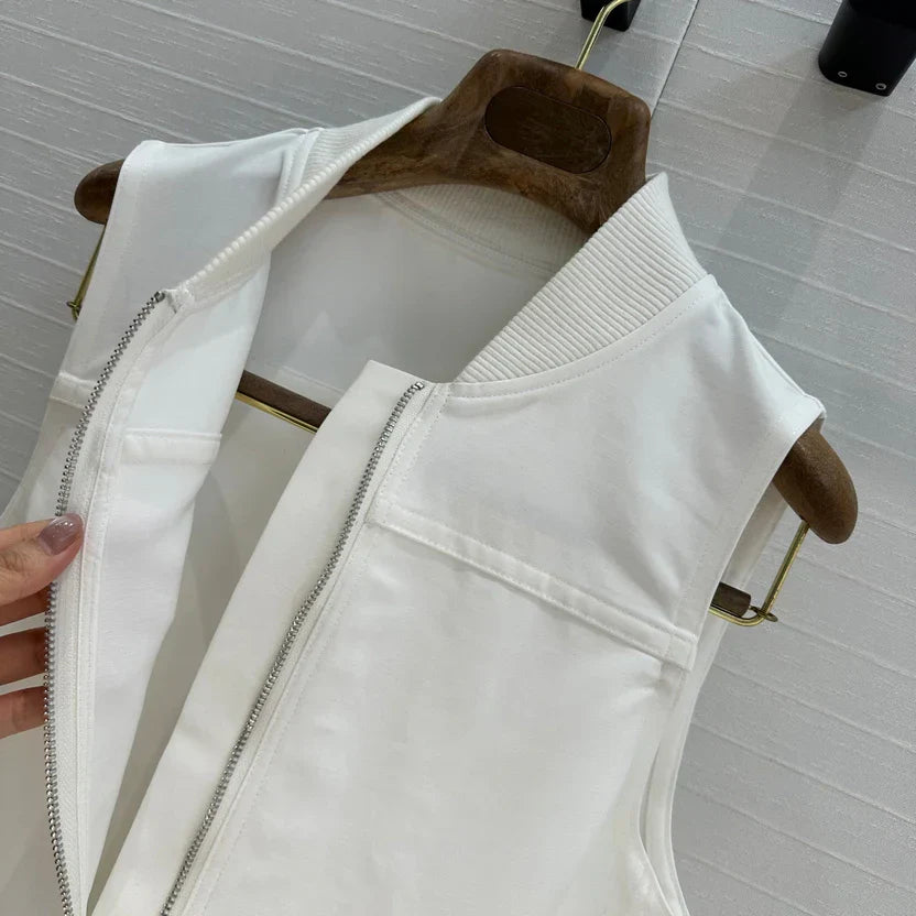 HM Majia Zipped Sleeveless Dress in White Cotton