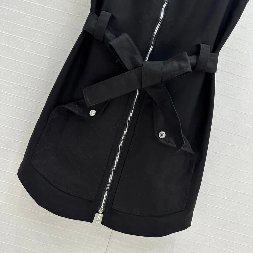 HM Majia Zipped Sleeveless Dress in Black Cotton