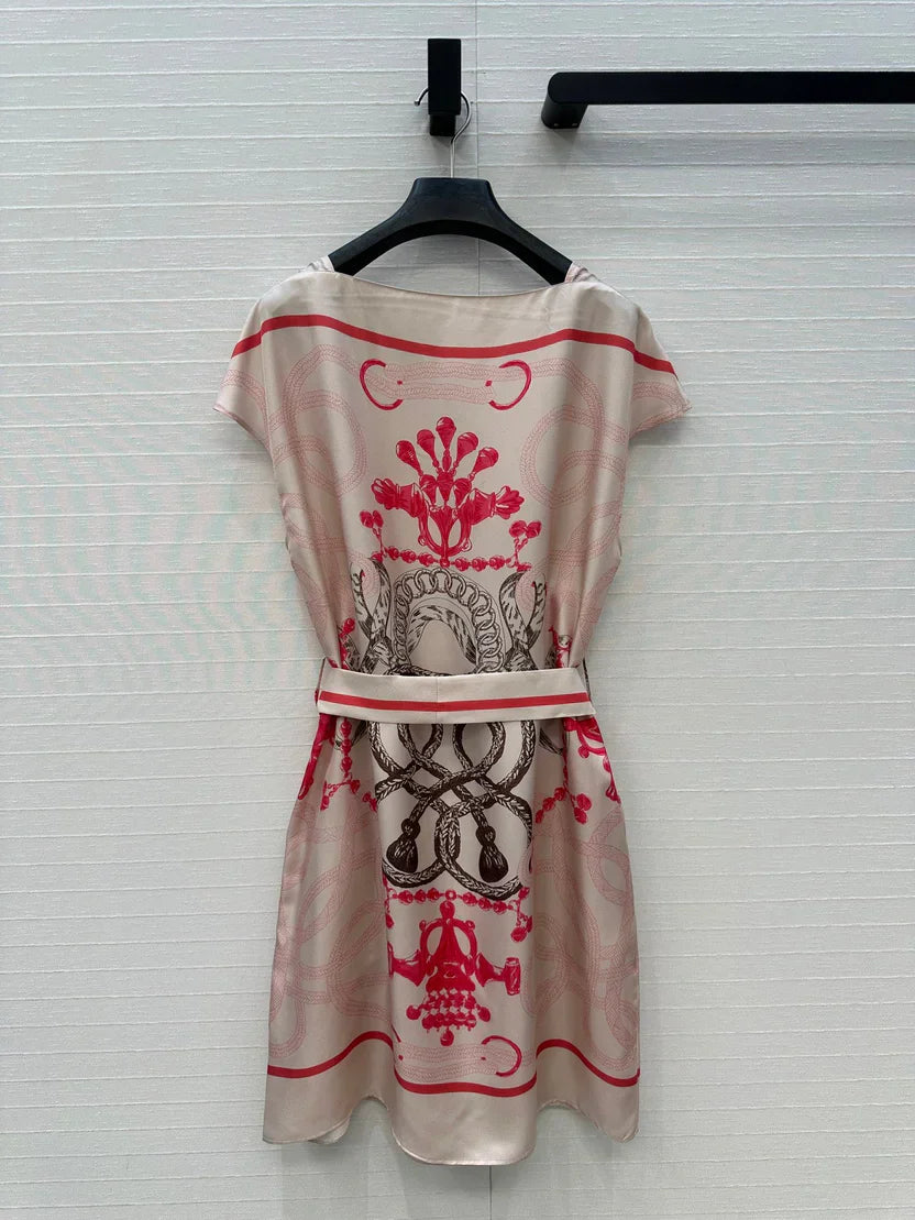 HM 25S Palefroi Remix Sleeveless Dress Graphic Print in Pink Silk