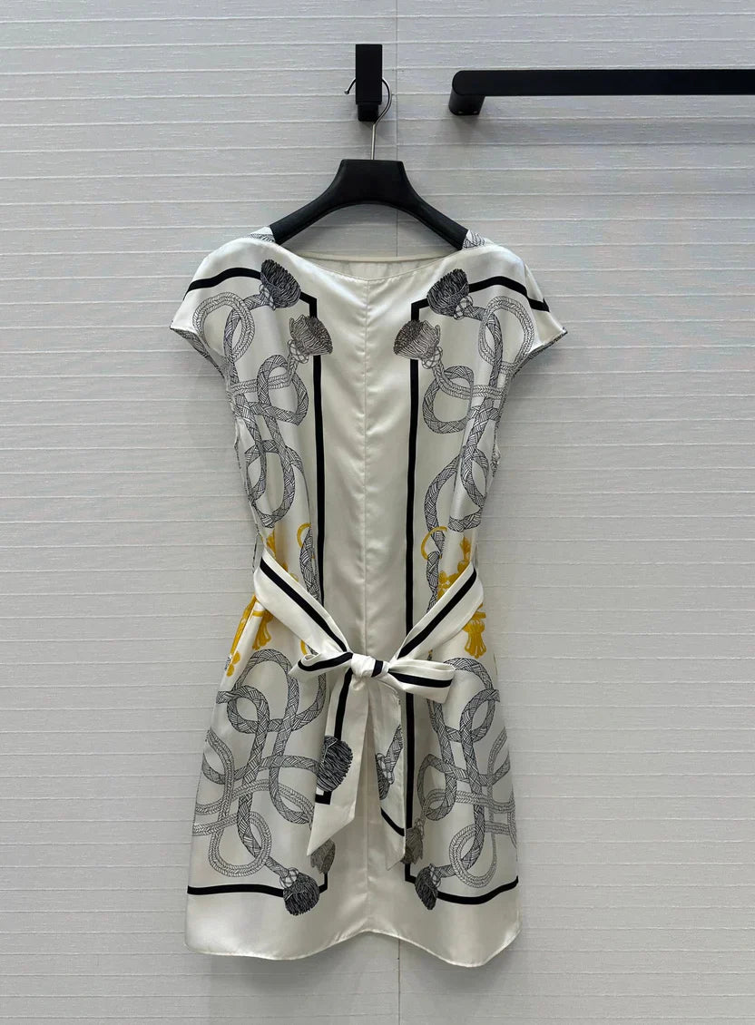 HM 25S Palefroi Remix Sleeveless Dress Graphic Print in White Silk