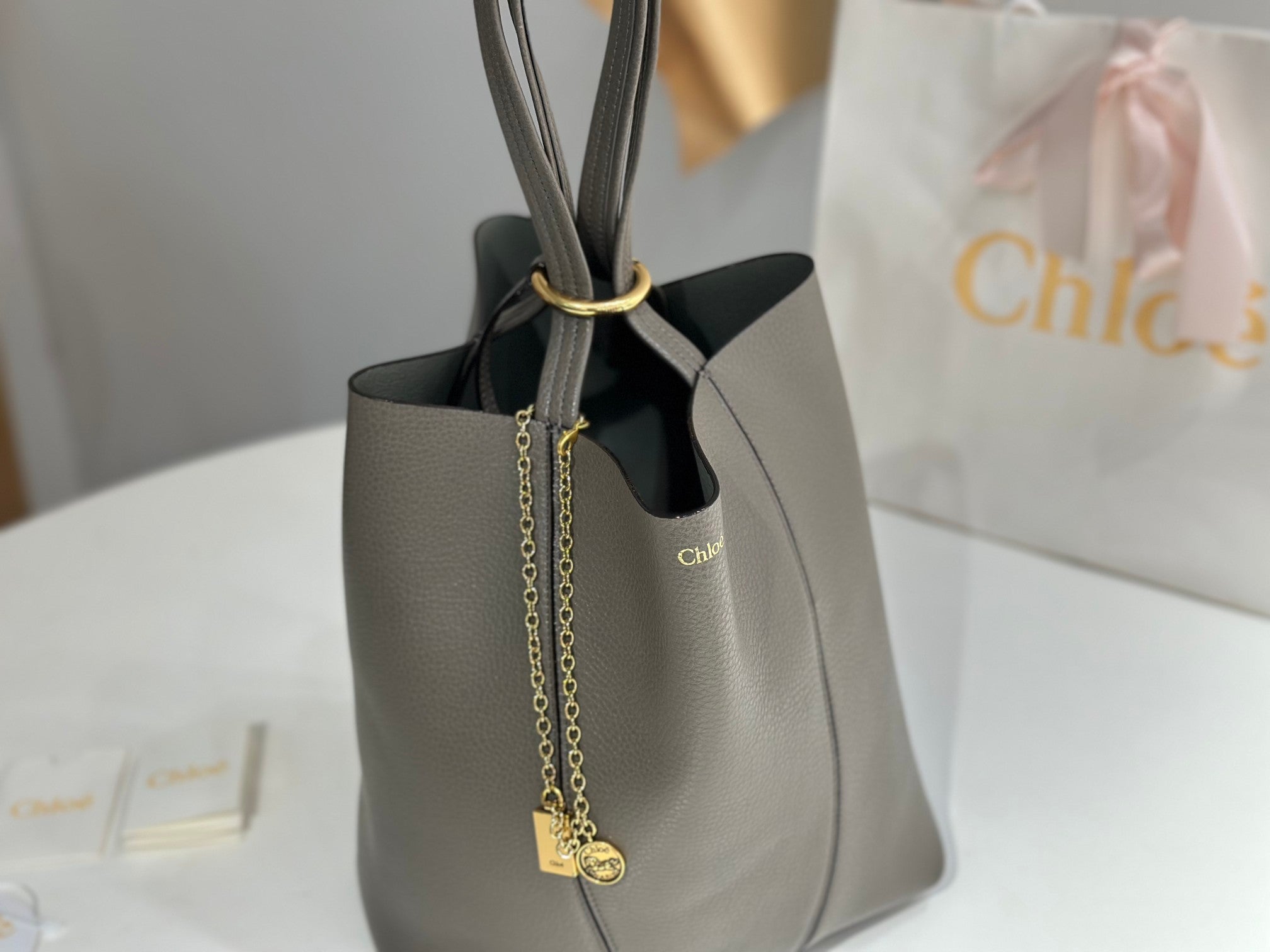 Chloe Spin Tote Bag Medium 27cm Grey Calfskin 272281