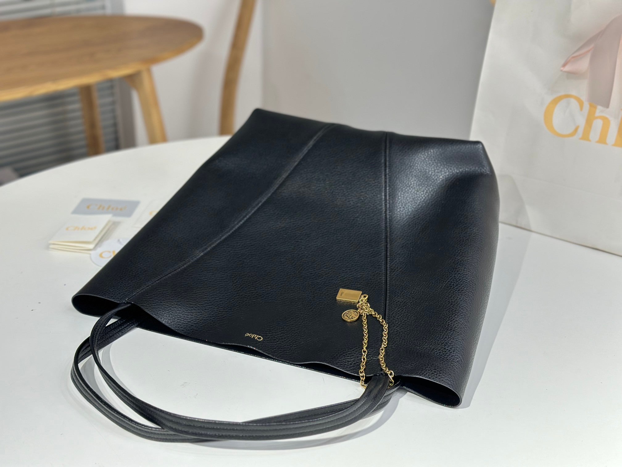 Chloe Spin Tote Bag Large 35cm Black Calfskin 272269